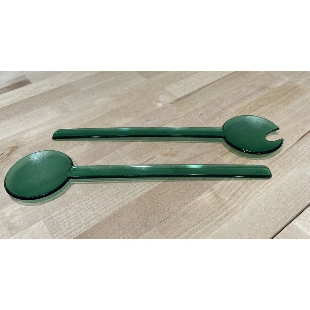 Vintage Tupperware Preludio Acrylic Serving Tongs Jewel Tone Green Set